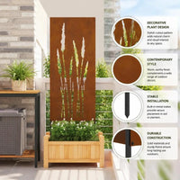 Paravent extérieur acier brun rouille motif herbes, pour décorer un extérieur