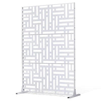 Paravent Extérieur Métal Blanc Motif Géométrique Autoportant 120 x 193 cm