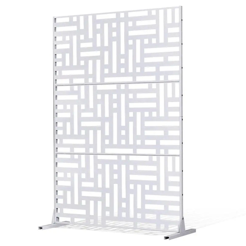 Paravent Extérieur Métal Blanc Motif Géométrique Autoportant 120 x 193 cm
