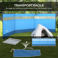 Paravent de plage 3 panneaux bleu à bande transparente, pour un jardin