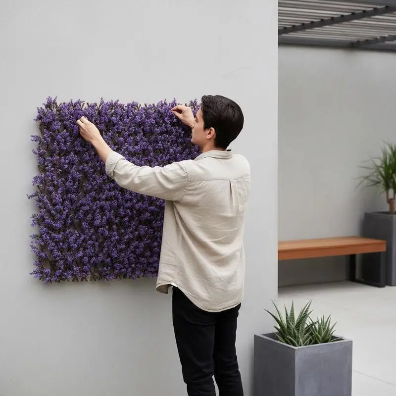 Brise-Vue Extensible Feuillage Artificiel Violet Cadre Saule 180 x 90 cm