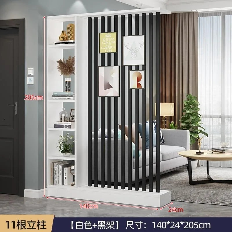 Étagère séparatrice de pièce à lames verticales blanc noir gris, pour séparer une pièce, pour un salon