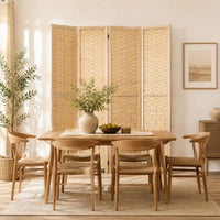 Paravent 4 Panneaux Bambou Tressé Cadre Bois Naturel 158 x 169,5 cm