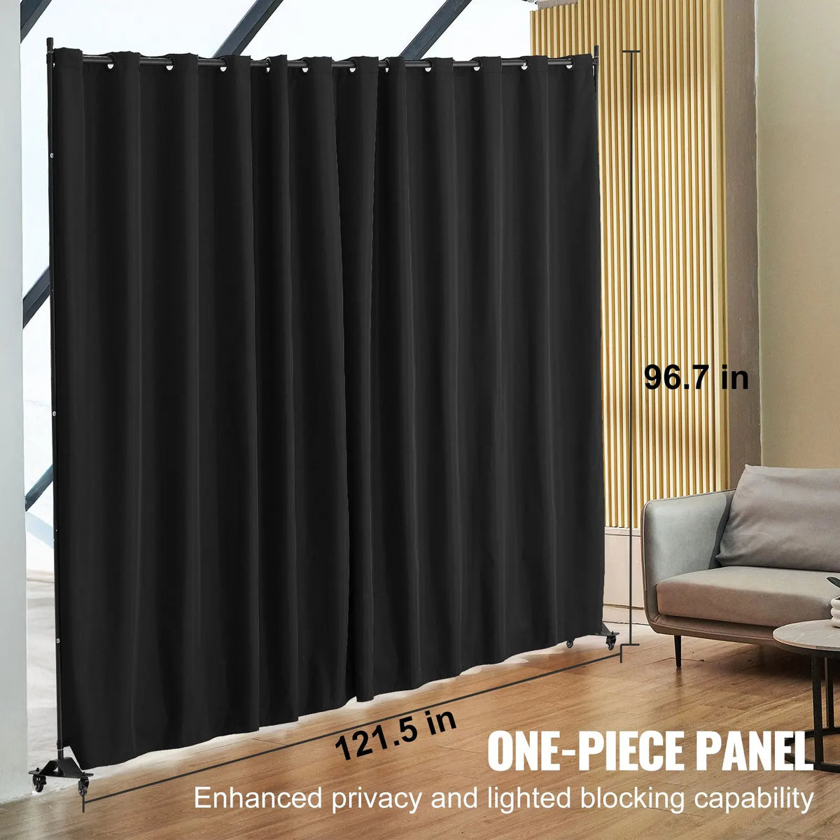 Paravent Mobile sur Roulettes Tissu Noir Occultant 308 x 245 cm