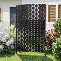 Paravent Extérieur Métal Noir Motif Géométrique Autoportant 122 x 198 cm