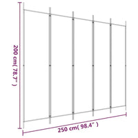 Paravent 5 Panneaux Tissu Blanc Montants Noirs 250 x 200 cm