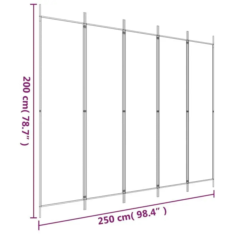 Paravent 5 Panneaux Tissu Blanc Montants Noirs 250 x 200 cm