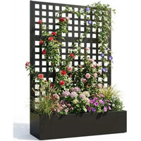 Paravent extérieur jardinière treillis carreaux métal noir, coloris noir anthracite