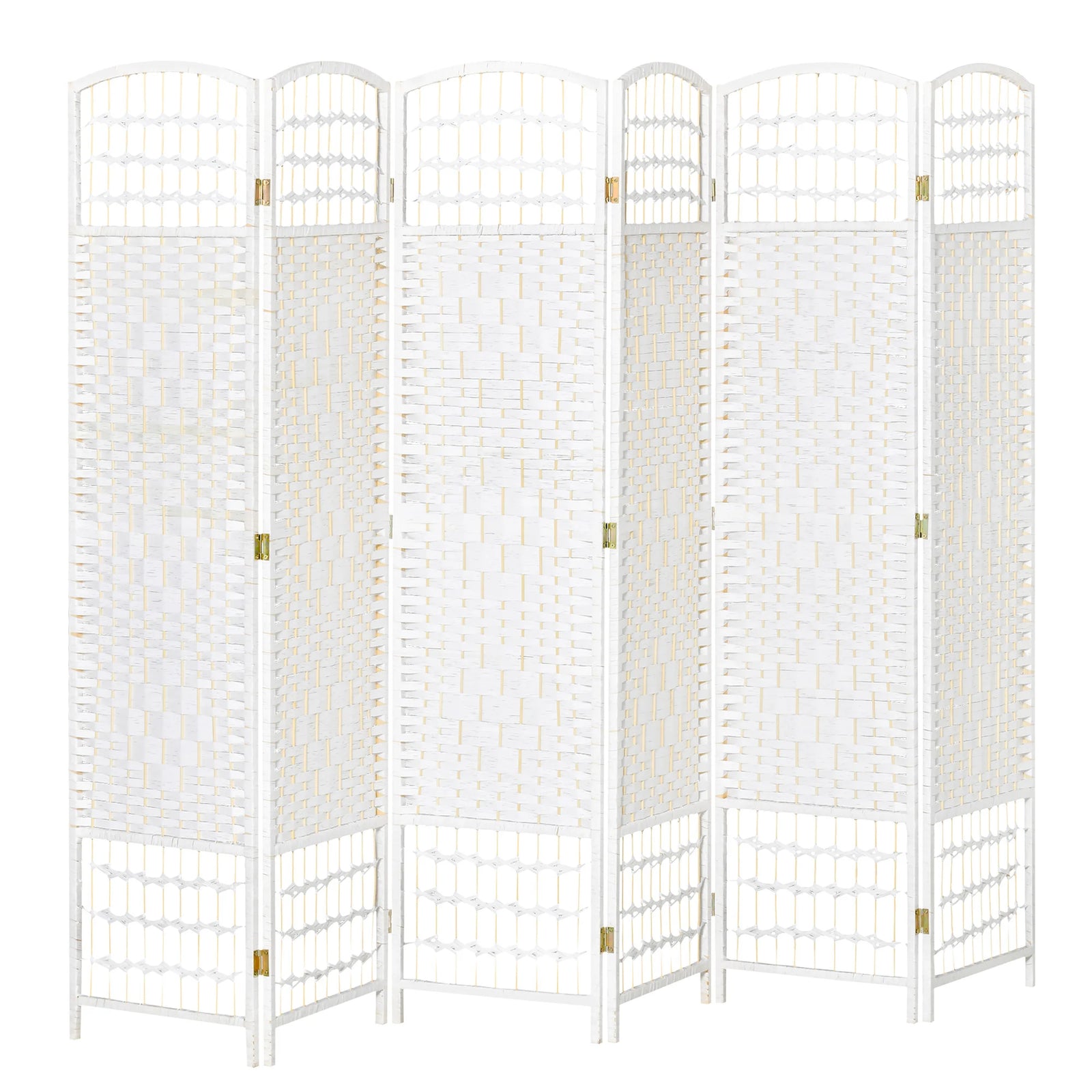 Paravent 6 panneaux fibres de papier tressées blanc