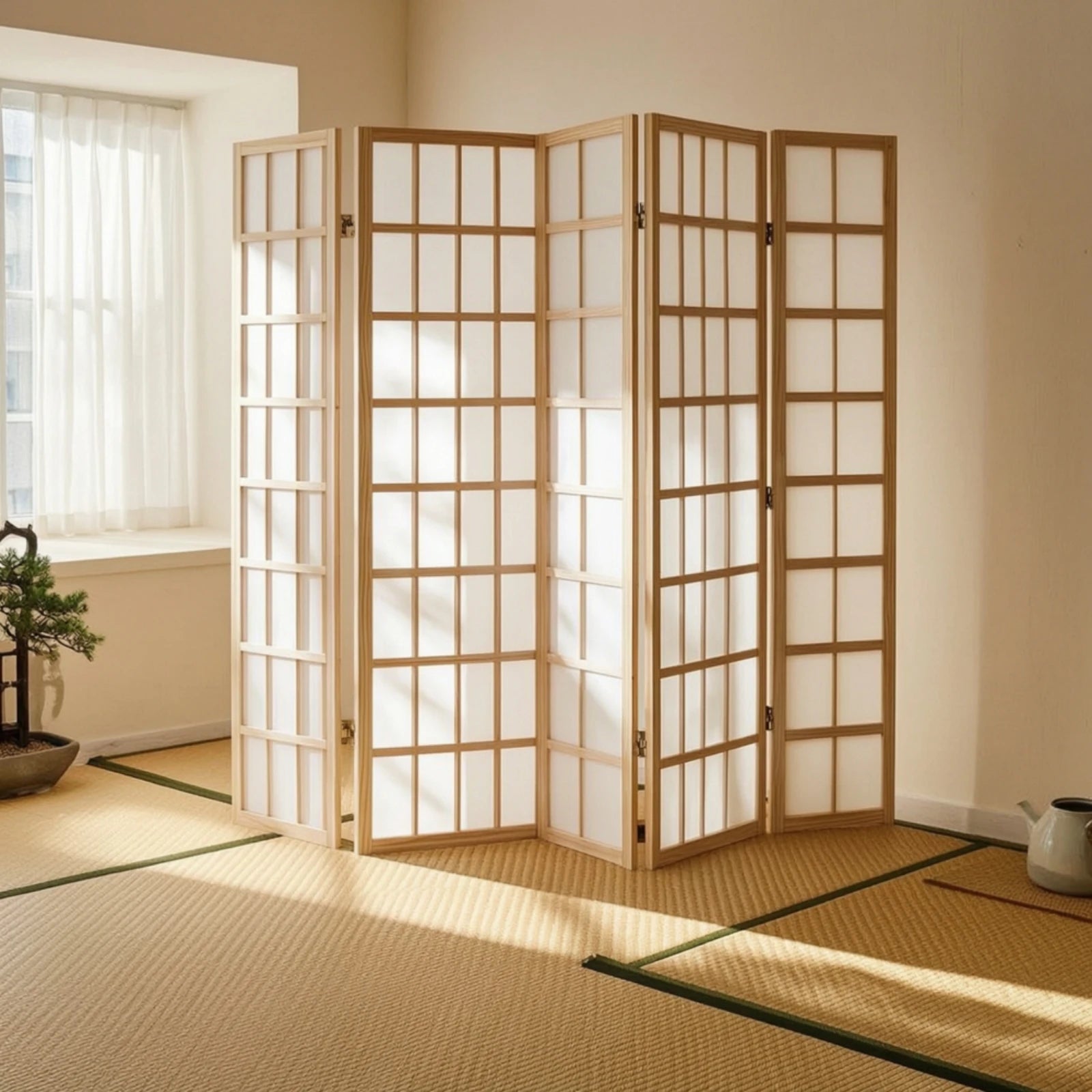 Paravent japonais 4 panneaux shoji bois naturel