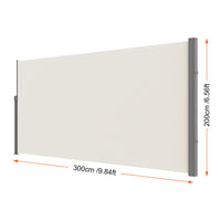 Paravent rétractable latéral extérieur polyester gris beige, dimensions beige, hauteur 200 x longueur 300 cm