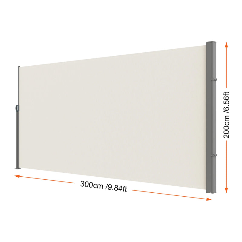Paravent rétractable latéral extérieur polyester gris beige, dimensions beige, hauteur 200 x longueur 300 cm