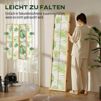 Paravent 4 Panneaux Imprimé Palmiers Tropicaux Cadre Bois de Pin 160 x 170 cm