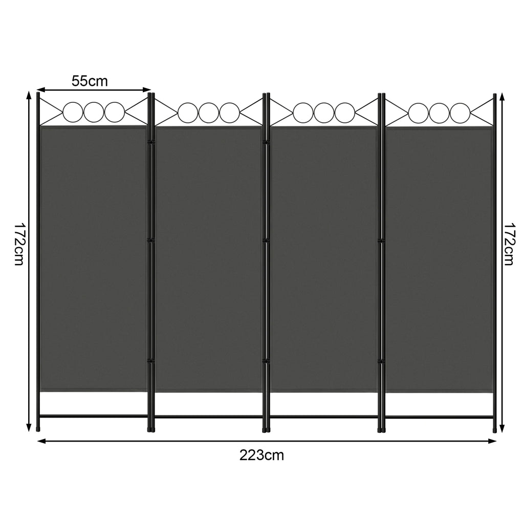 Paravent 3 ou 4 Panneaux Métal et Polyester Gris Foncé 172 cm