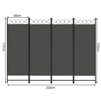 Paravent 3 ou 4 panneaux métal et polyester gris foncé, 4 panneaux, 223 x 172 cm