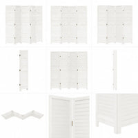 Paravent 5 panneaux persiennes bois de paulownia massif blanc autoportant, pour un coin bureau