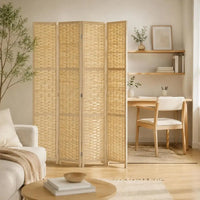 Paravent 4 Panneaux Bambou Tressé Cadre Bois Naturel 158 x 169,5 cm