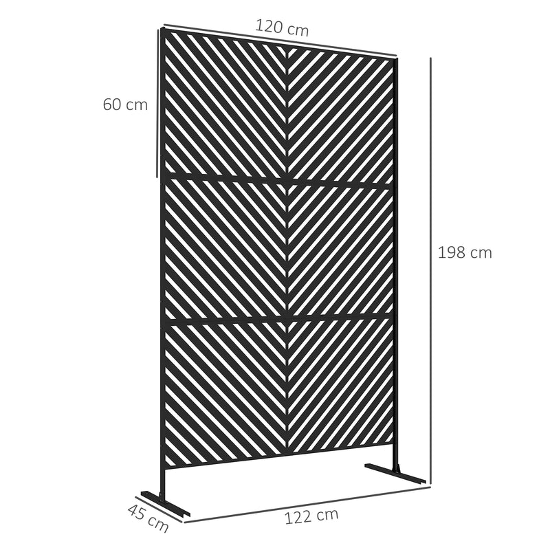 Paravent Extérieur Métal Ajouré Motif Chevrons Noir 122 x 198 cm