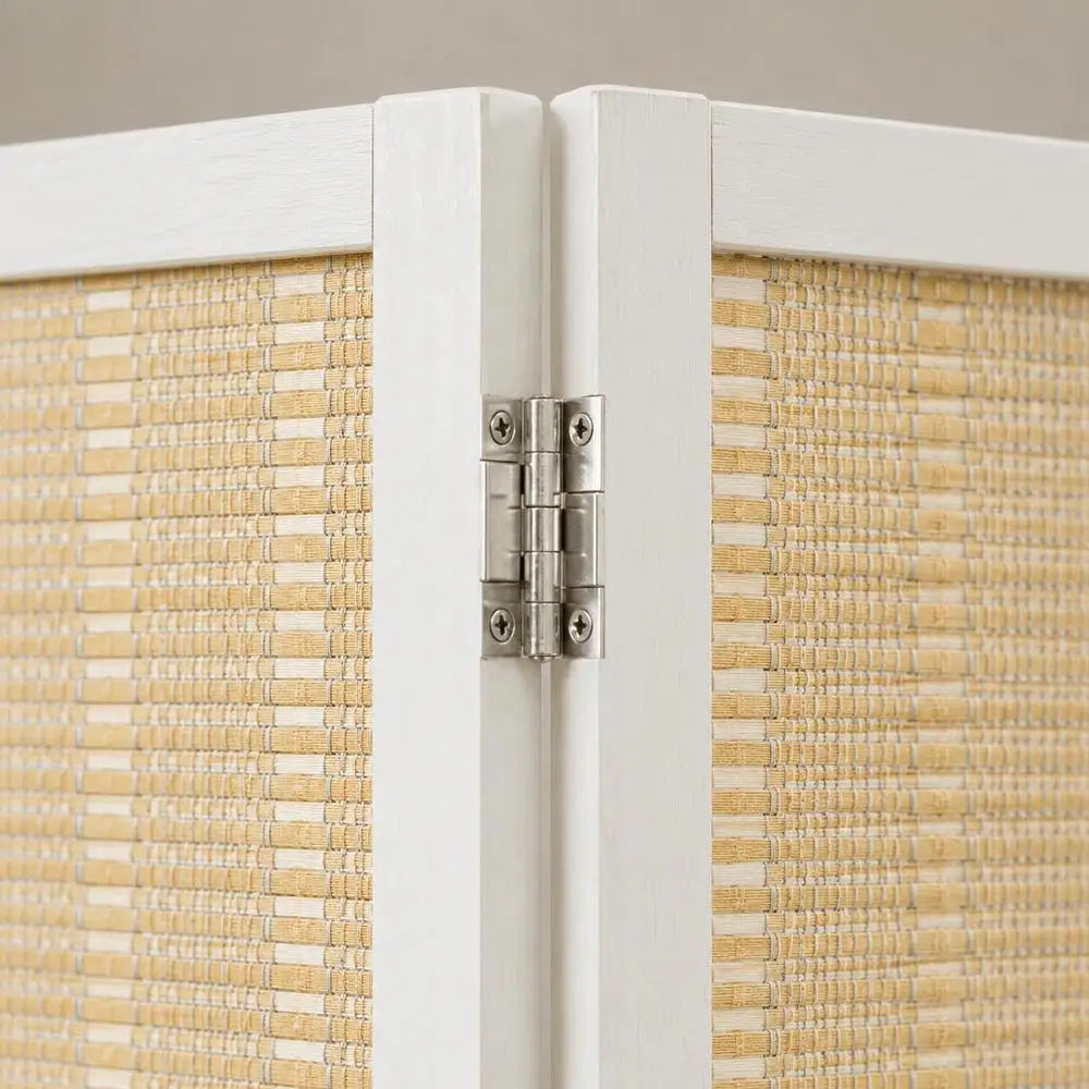 Paravent 4 Panneaux Bambou Fibres de Papier Cadre Blanc Naturel 180 x 180 cm