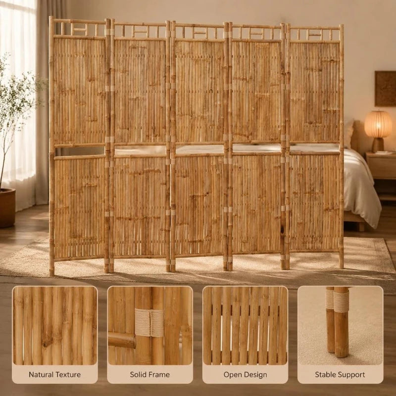 Paravent 5 Panneaux Bambou Ajouré Naturel 200 x 180 cm
