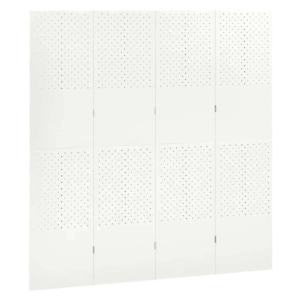 Paravent 4 Panneaux Acier Blanc Perforé 160 x 180 cm