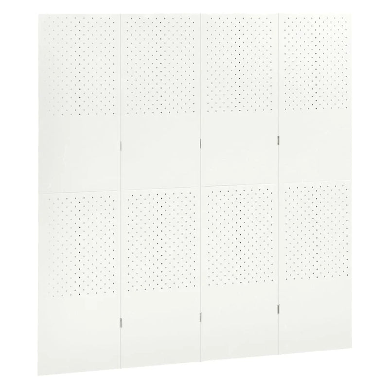 Paravent 4 Panneaux Acier Blanc Perforé 160 x 180 cm