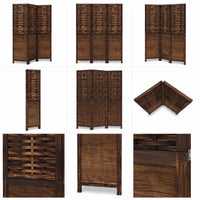 Paravent 3 panneaux bois paulownia et bambou tressé brun foncé, pour un coin bureau
