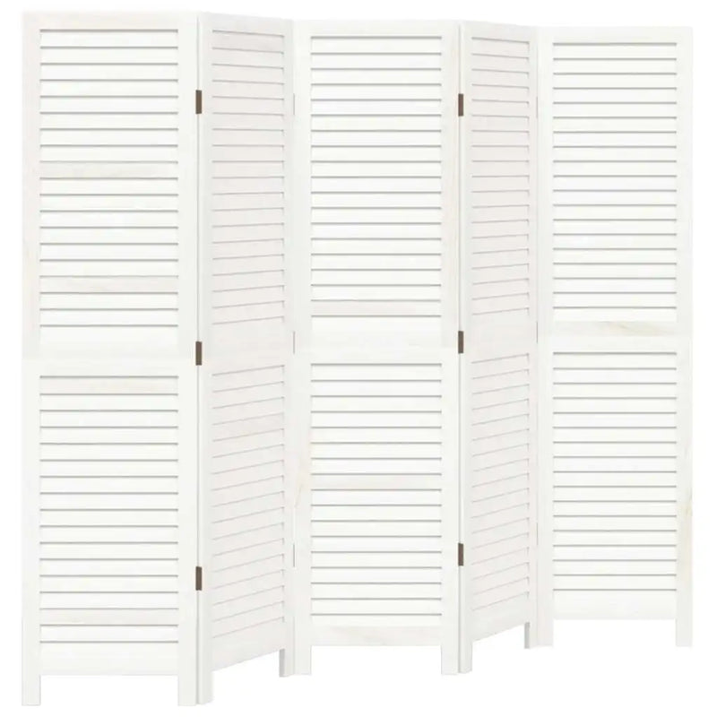 Paravent 5 panneaux persiennes bois de paulownia massif blanc autoportant, pour séparer une pièce