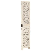 Paravent 3 Panneaux Bois de Manguier Sculpté Blanc 120 x 165 cm