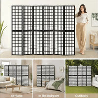 Paravent Japonais Pliant 6 Panneaux Bois de Sapin Noir 240 x 170 cm