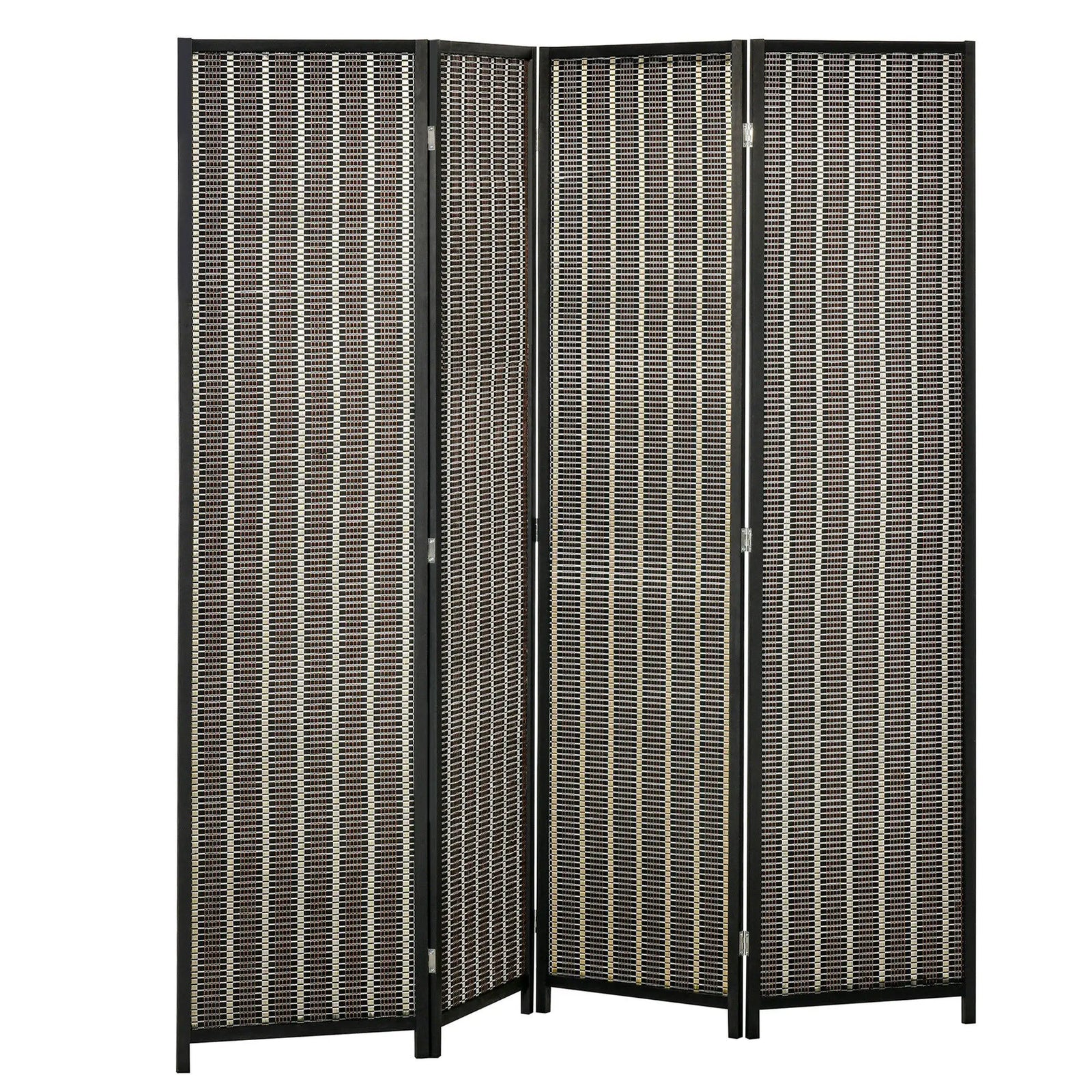 Paravent 4 panneaux bambou tressé pin marron et noir