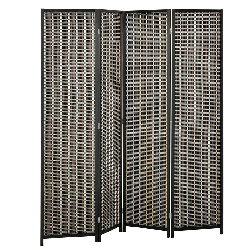 Paravent 4 Panneaux Bambou Tressé Pin Marron et Noir 180 x 180 cm