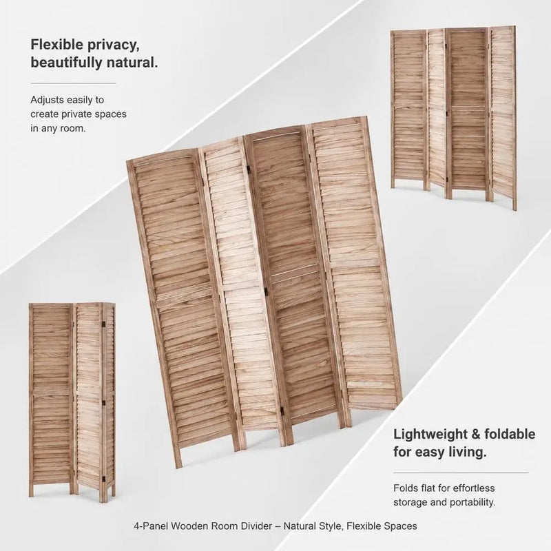 Paravent Persiennes 4 Panneaux Paulownia Naturel 162 x 170 cm
