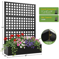 Paravent extérieur jardinière treillis carreaux métal noir, dimensions 180 x 119 cm