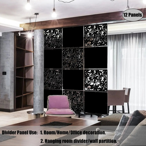 Cloison Amovible 12 Panneaux PVC Suspendus Blanc Noir 40 x 40 cm
