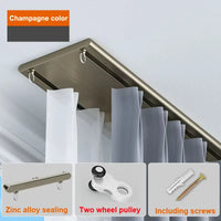 Rail plafond double voie ultra fin aluminium blanc ou champagne, coloris champagne, poulies à 2 roues
