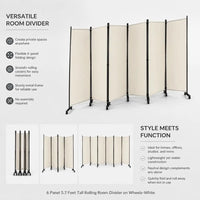 Paravent 6 panneaux sur roulettes tissu beige, pour un salon
