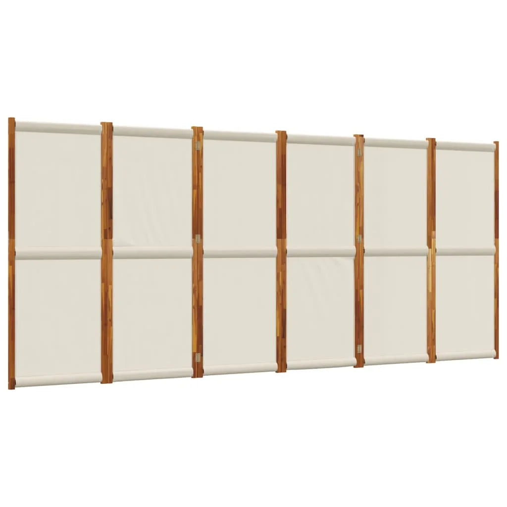 Paravent 6 Panneaux Acacia Toile Écru 420 x 180 cm