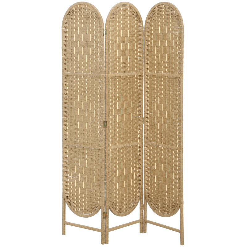 Paravent 3 Panneaux Tressé Naturel Toit Arqué 120 x 170 cm