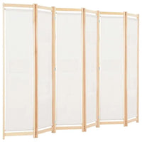 Paravent 6 Panneaux Tissu Crème Cadre Sapin Massif 240 x 170 cm