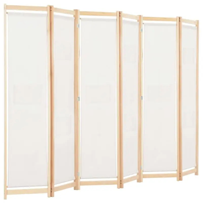 Paravent 6 Panneaux Tissu Crème Cadre Sapin Massif 240 x 170 cm