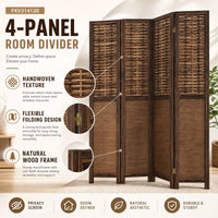 Paravent 5 Panneaux Bois Tressé Brun Foncé 180 cm