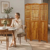 Paravent 3 Panneaux Acacia Massif Ajouré Brun 121,5 x 180 cm