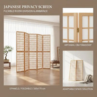 Paravent japonais shoji 5 panneaux bois clair papier de riz, pour préserver son intimité
