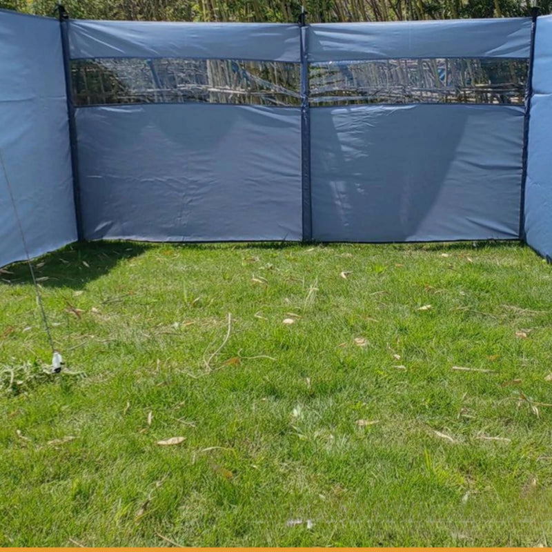 Paravent de plage coupe-vent gris avec fenêtre transparente, pour le camping