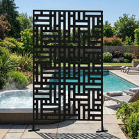 Paravent Extérieur Métal Noir 6 Motifs Autoportant 122 x 198 cm