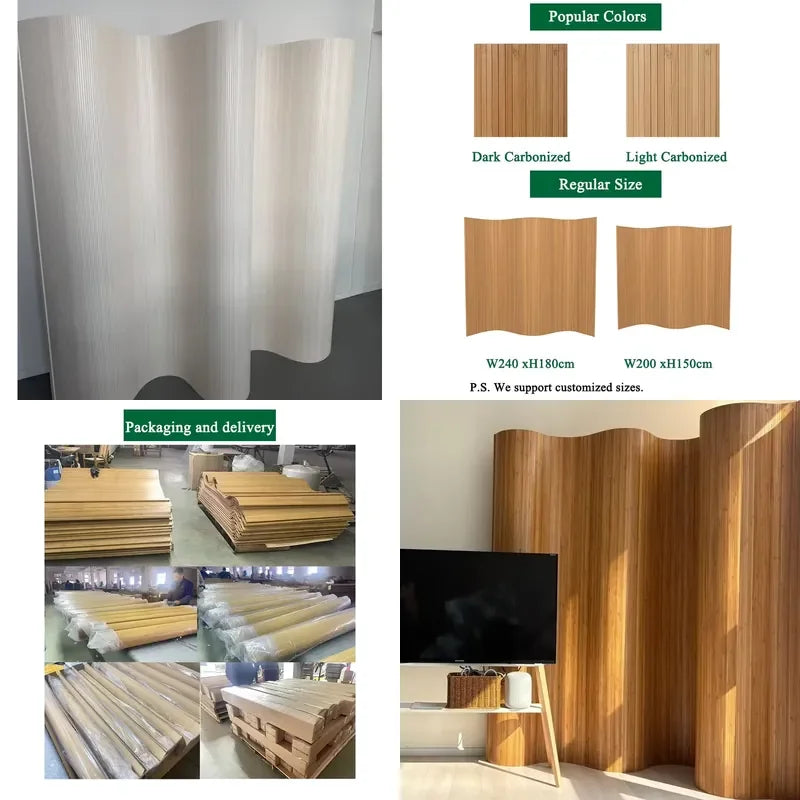 Paravent ondulé souple en lames de bois 4 couleurs, pour un salon