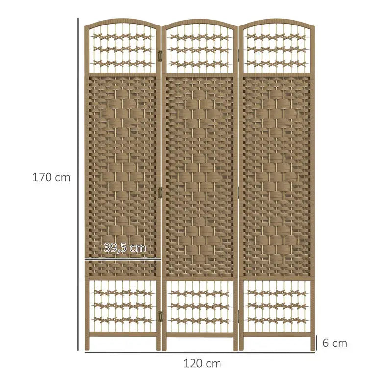 Paravent 3 panneaux fibres de papier tressées cadre bois naturel, pour séparer une pièce