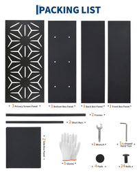 Paravent extérieur jardinière acier noir 4 motifs ajourés, pour décorer un extérieur