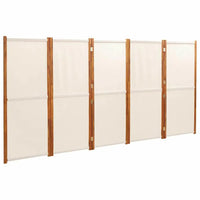Paravent Pliable 5 Panneaux Écran d'Intimité Crème Cadre Acacia 350 cm